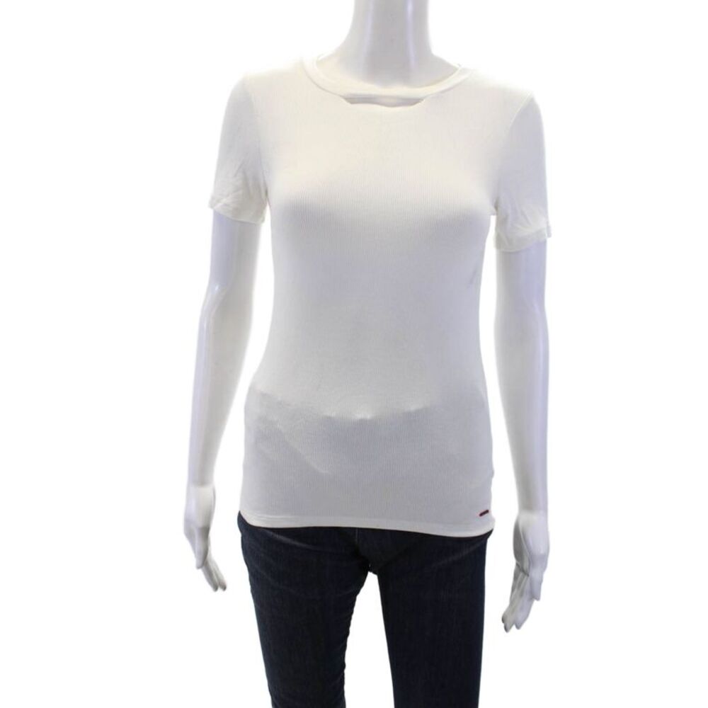 Philanthropy Womens Basic White T-Shirt Short Sleeve Crew Neck Size S
